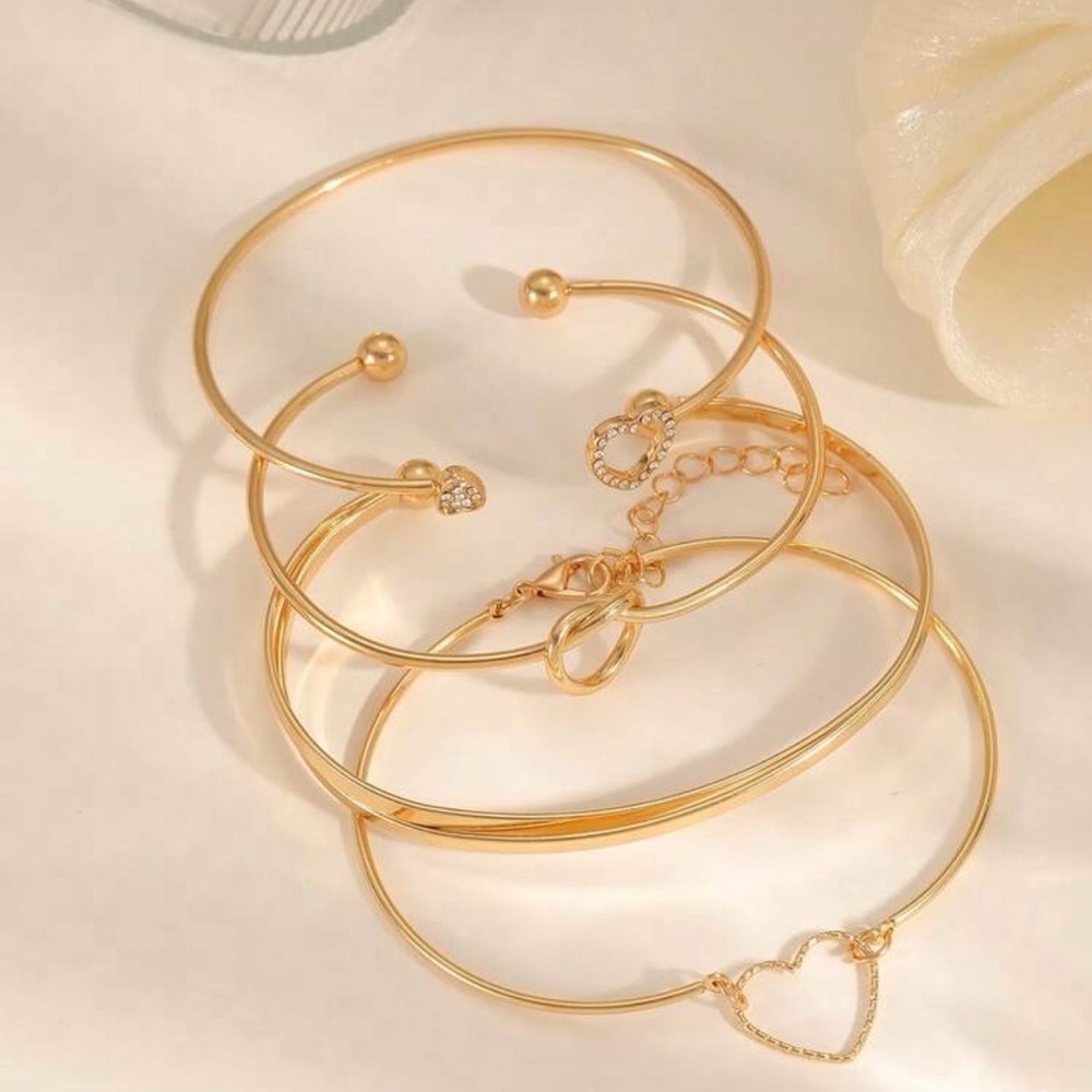 Set of 4 Stackable Gold Bracelets, Love Knot Bracelets and Heart boho jewelry - Picture 6 of 6